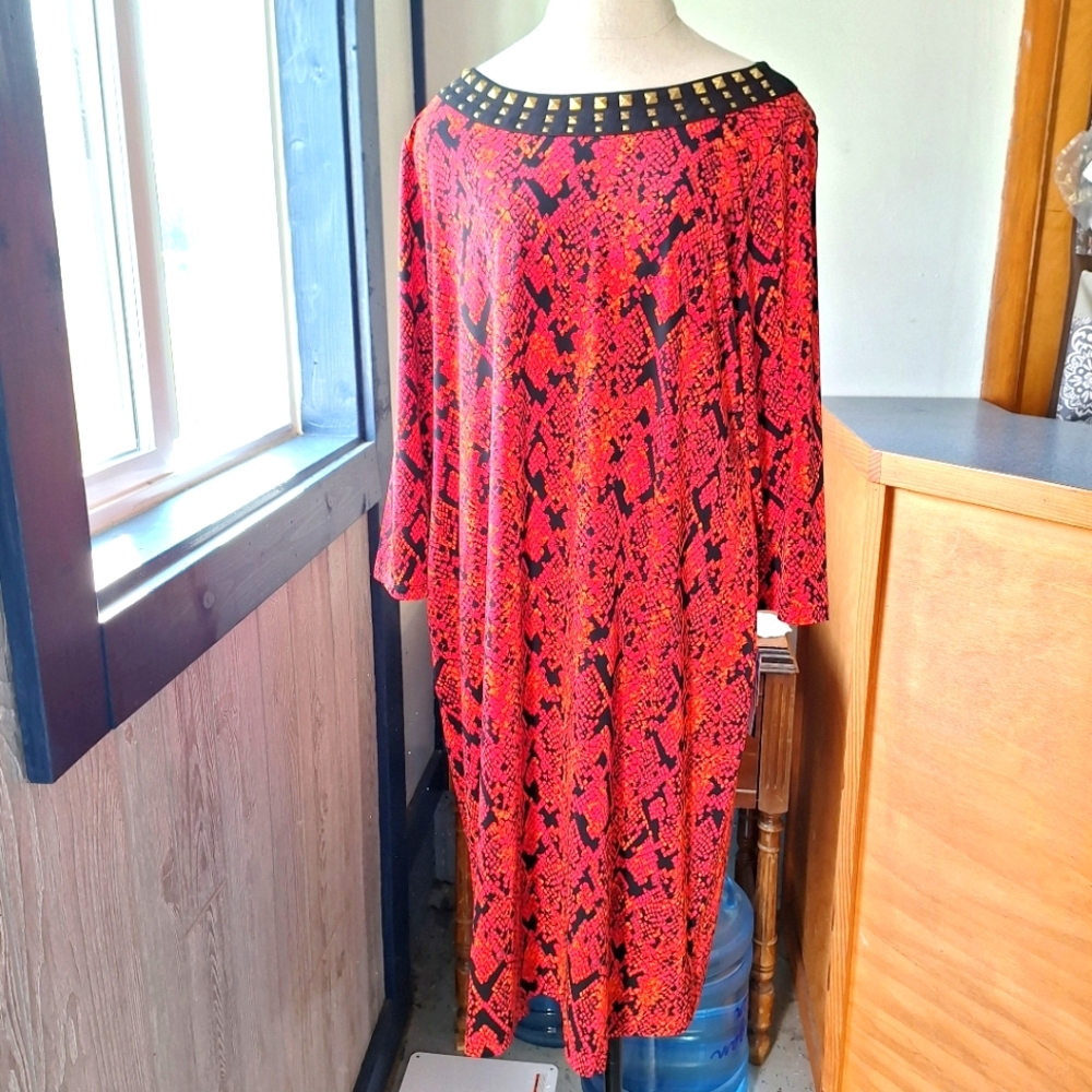 Peter Nygard Snake Print Embellished Collar Dress, Size XL, Style#12173550, NWT